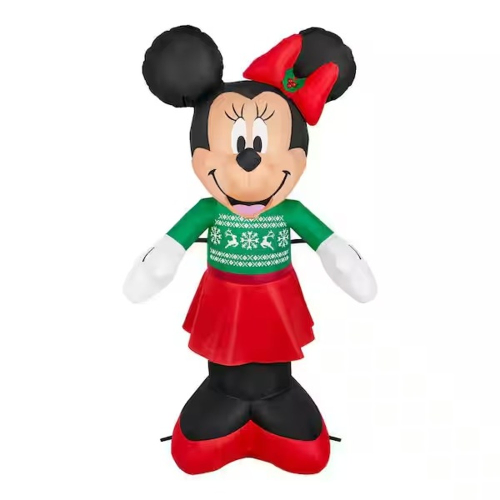 3.5' Inflatable Christmas Disney Minnie Mouse Green Snowflake Sweater Red Skirt - Picture 2 of 2